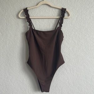 Abercrombie & Fitch Brown Ribbed High Leg Cheeky One Piece Swimsuit Size XL